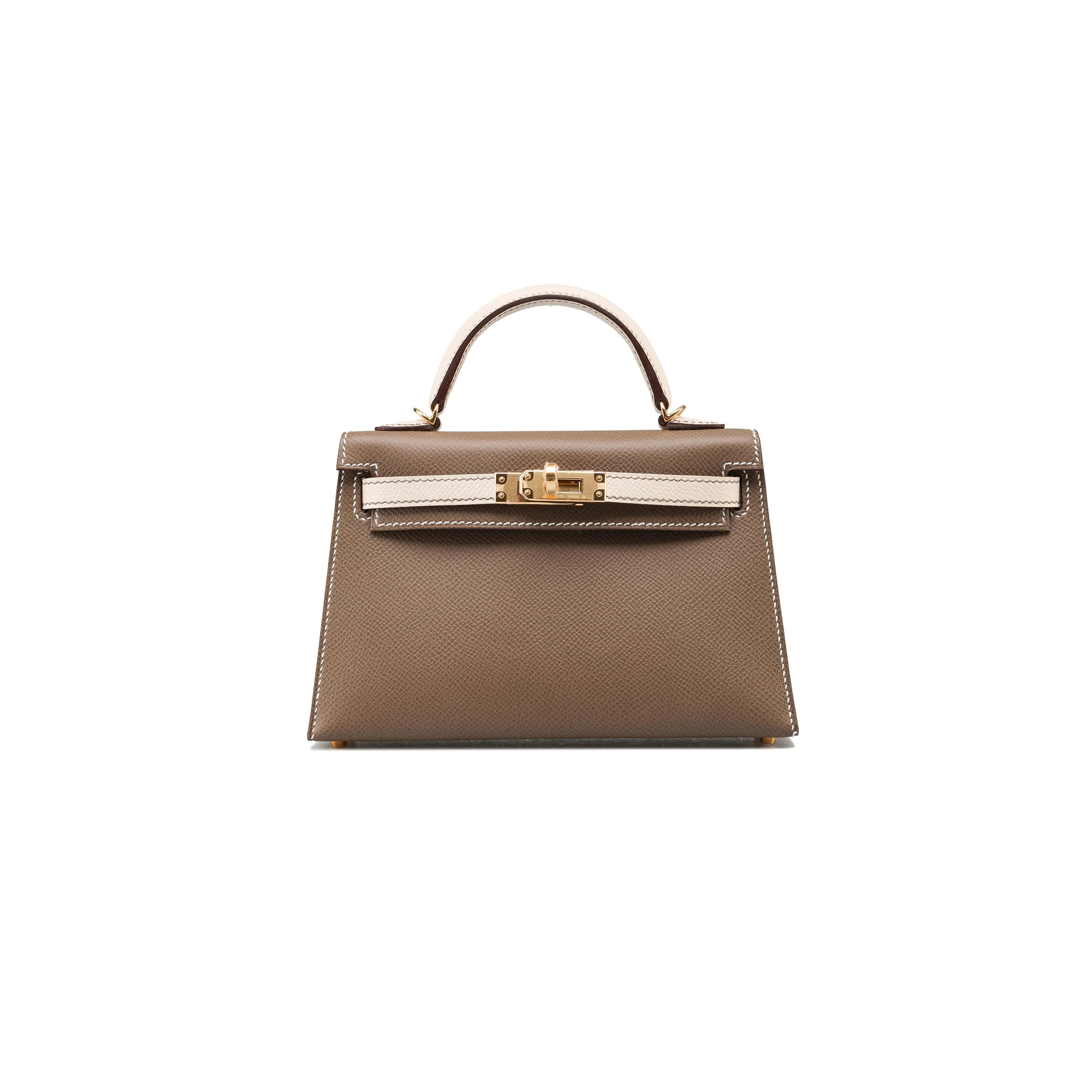 H**mes master mini kelly 20 ii etoupe craei veau epsom with brushed gold hardware (19*12*5.5cm)